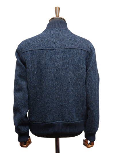 Harris Tweed Joe Baseball Jacket Navy Herringbone
