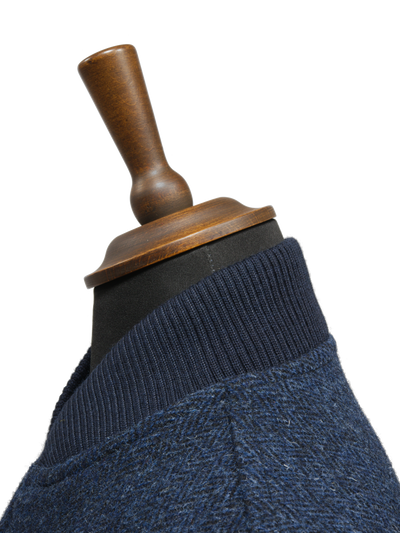 Harris Tweed Joe Baseball Jacket Navy Herringbone