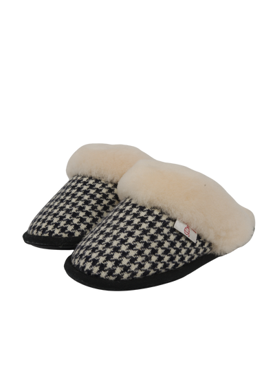 Harris Tweed Kate Slippers Black/White Houndstooth