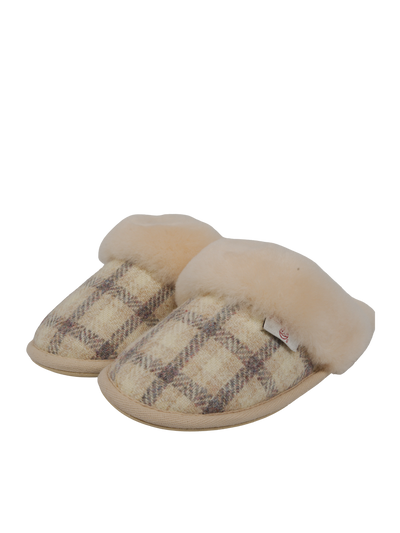 Harris Tweed Kate Slippers Cream Check
