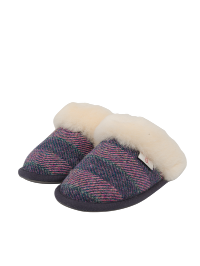 Harris Tweed Kate Slippers - Denim/Pink Stripe