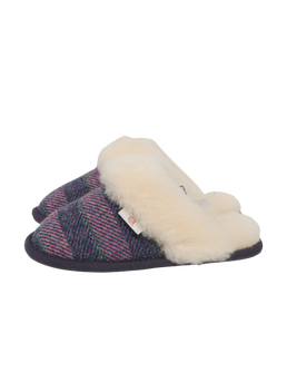 Harris Tweed Kate Slippers Denim/Pink Stripe