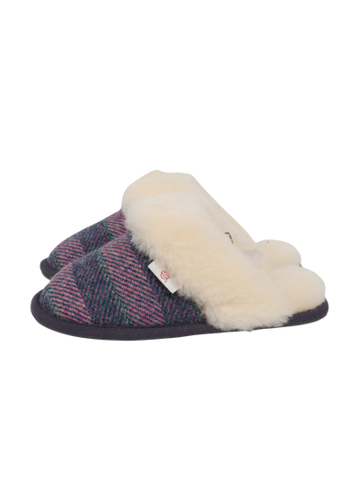 Harris Tweed Kate Slippers - Denim/Pink Stripe