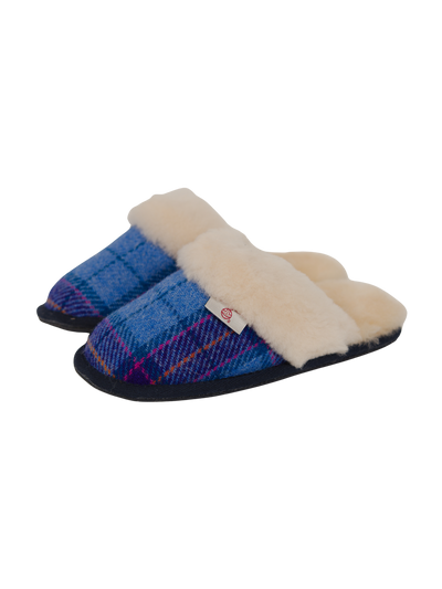 Harris Tweed Kate Slippers Denim/Purple Check
