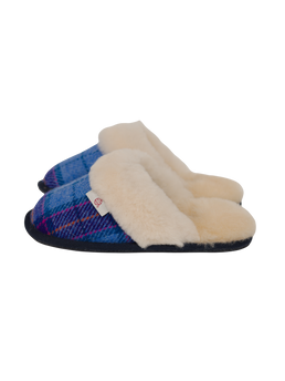 Harris Tweed Kate Slippers Denim/Purple Check