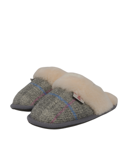 Harris Tweed Kate Slippers Grey/Pink Check