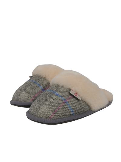 Harris Tweed Kate Slippers Grey/Pink Check