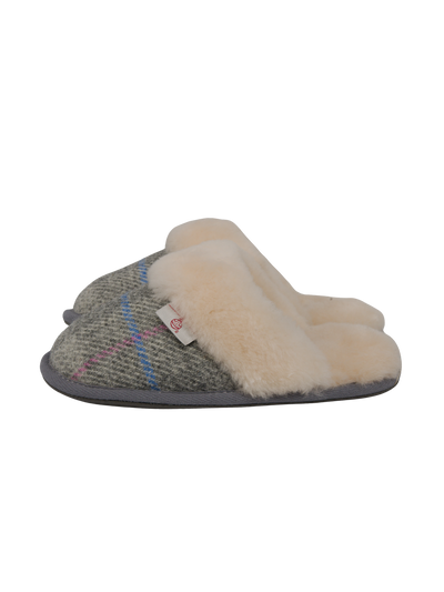 Harris Tweed Kate Slippers Grey/Pink Check