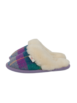 Harris Tweed Kate Slippers Lilac/Blue Check