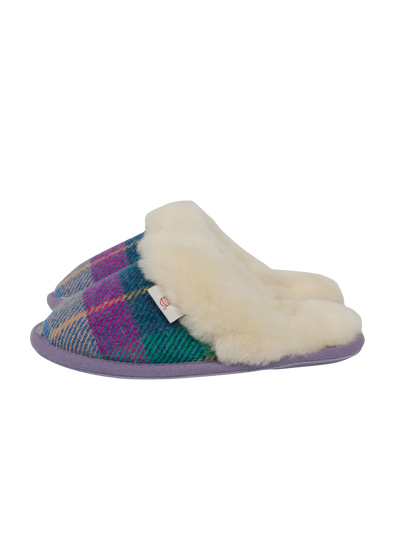 Harris Tweed Kate Slippers - Lilac/Blue Check