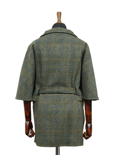 Harris Tweed Ladies Belted Cape Green Herringbone w/Overcheck