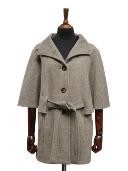 Harris Tweed Ladies Belted Cape Oatmeal Herringbone w/Pink OC