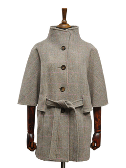 Harris Tweed Ladies Belted Cape Oatmeal Herringbone w/Pink OC