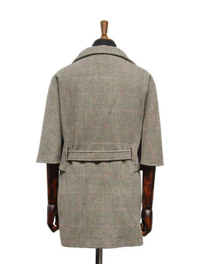 Harris Tweed Ladies Belted Cape Oatmeal Herringbone w/Pink OC