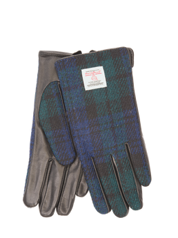 Harris Tweed Ladies Gloves A020 (Black Leather) (ISL)
