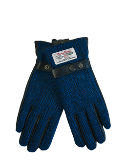 Harris Tweed Ladies Gloves Blue/Black Herringbone (GA)