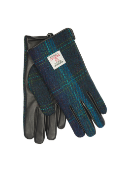 Harris Tweed Ladies Gloves Blue w/ Turquoise OC (GA)