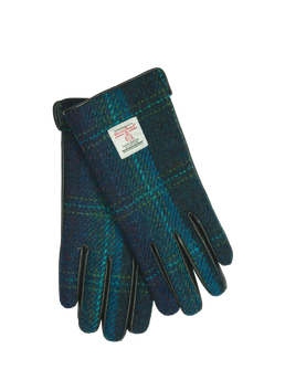 Harris Tweed Ladies Gloves Blue w/ Turquoise OC (GA)