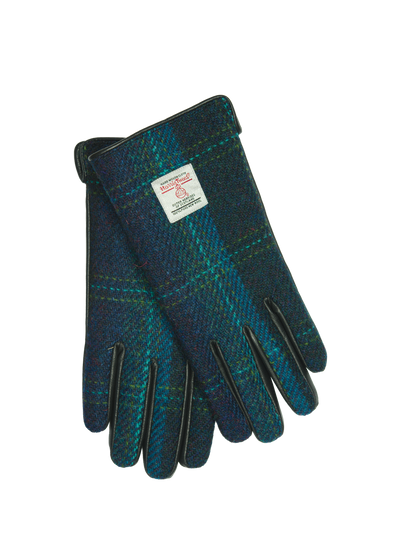 Harris Tweed Ladies Gloves Blue w/ Turquoise OC (GA)