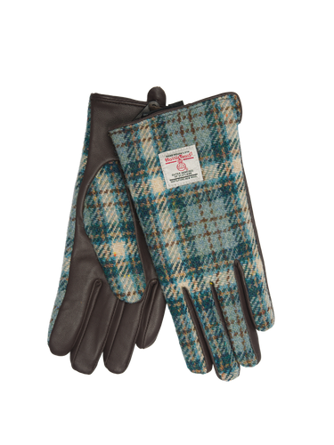 Harris Tweed Ladies Gloves - Duck Egg/Cream Check (GA)