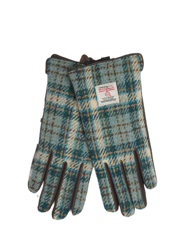 Harris Tweed Ladies Gloves - Duck Egg/Cream Check (GA)