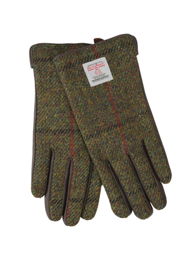 Harris Tweed Ladies Gloves - Green Check (HH)