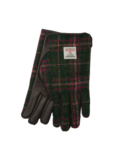 Harris Tweed Ladies Gloves Green/Plum Check (GA)