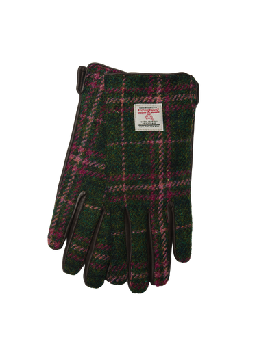 Harris Tweed Ladies Gloves - Dark Green/Plum Check (GA)