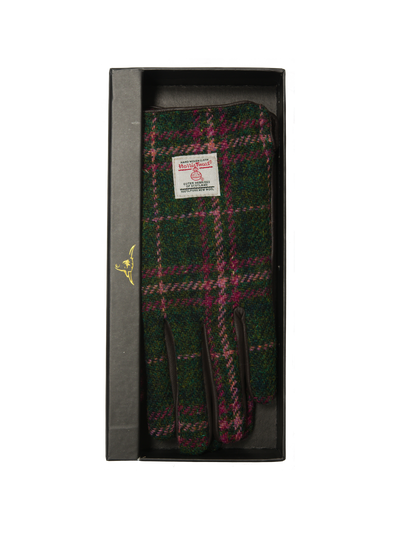 Harris Tweed Ladies Gloves Green/Plum Check (GA)