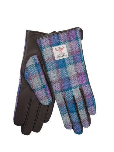 Harris Tweed Ladies Gloves - Lilac/Grey Check (GA)