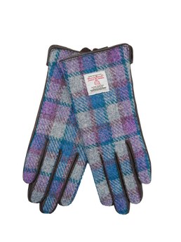 Harris Tweed Ladies Gloves Grey/Lilac Check (GA)