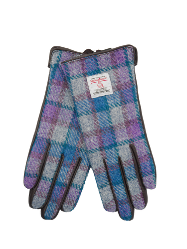 Harris Tweed Ladies Gloves - Lilac/Grey Check (GA)