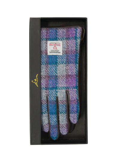 Harris Tweed Ladies Gloves Grey/Lilac Check (GA)