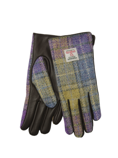 Harris Tweed Ladies Gloves Muted Lilac/Green Check (GA)