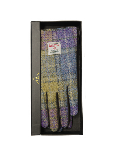 Harris Tweed Ladies Gloves Muted Lilac/Green Check (GA)