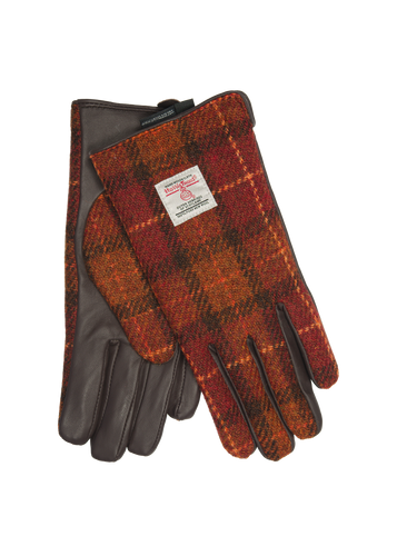 Harris Tweed Ladies Gloves - Rust with Orange Overcheck (GA)