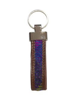 Harris Tweed Loop Keyring A0114 Brown Leather