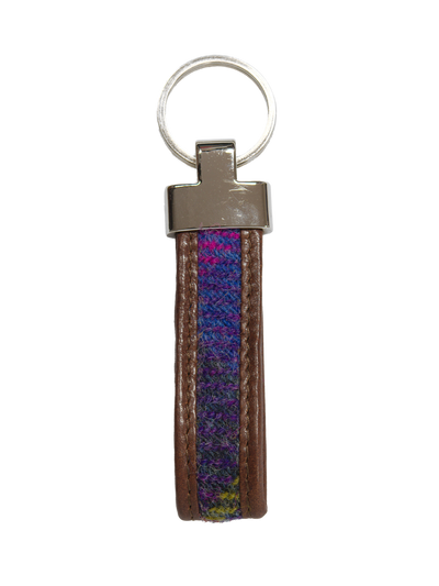 Harris Tweed Loop Keyring A0114 Brown Leather