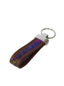 Harris Tweed Loop Keyring A0114 Brown Leather