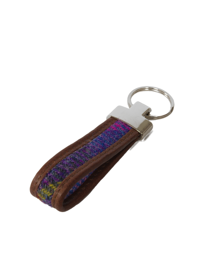 Harris Tweed Loop Keyring A0114 Brown Leather