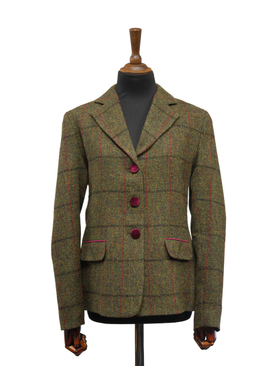 Harris Tweed Melanie Jacket Moss Green w/Red Overcheck