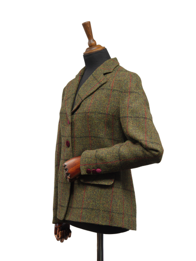 Harris Tweed Melanie Jacket Moss Green w/Red Overcheck