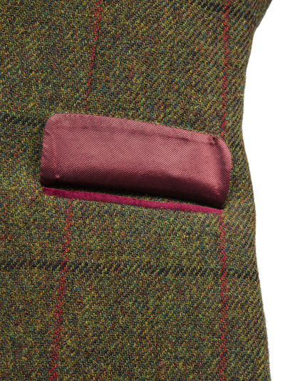 Harris Tweed Melanie Jacket Moss Green w/Red Overcheck