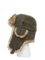 Harris Tweed Trapper Hat Brown/Green Herringbone w/Overcheck