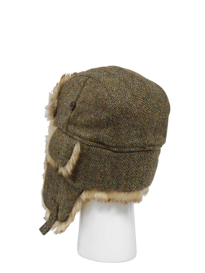 Harris Tweed Trapper Hat Brown Herringbone w/Overcheck