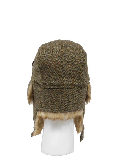 Harris Tweed Trapper Hat Brown Herringbone w/Overcheck