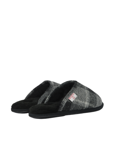 Harris Tweed William Slippers Black Tartan Check