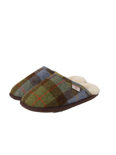 Harris Tweed William Slippers Chocolate/Green Check