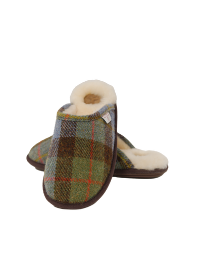 Harris Tweed William Slippers Chocolate/Green Check
