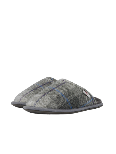 Harris Tweed William Slippers Grey/Charcoal Check (Grey)